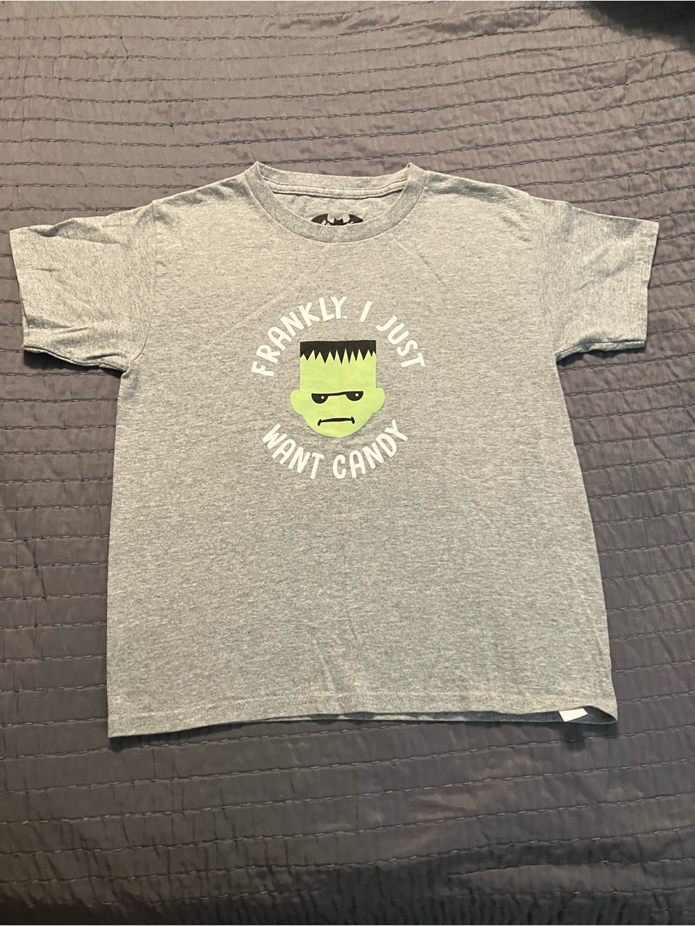 Gray Kids' Short-Sleeve Tee with Neon Green Monster Graphic